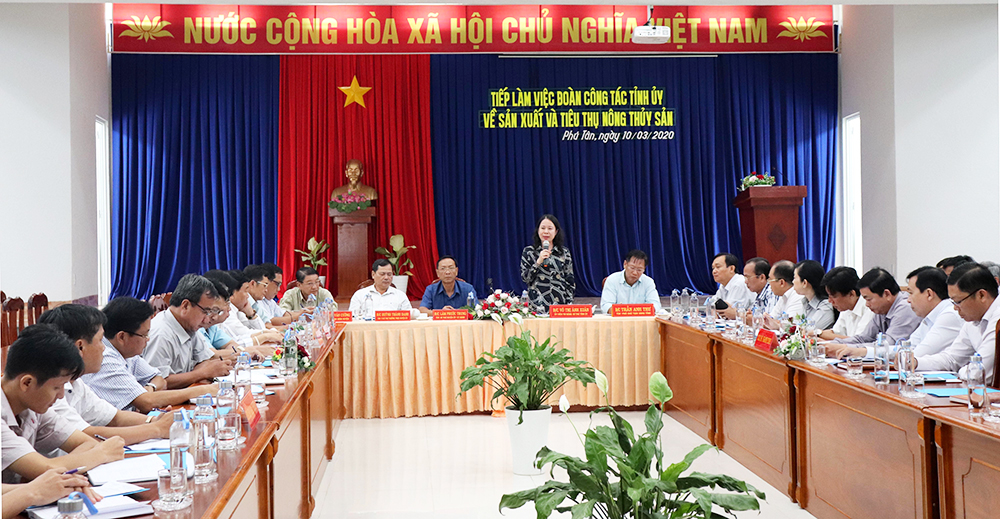 Bí thư Tỉnh ủy Võ Thị Ánh Xuân làm việc về tình hình sản xuất và tiêu thụ nông sản ở Phú Tân