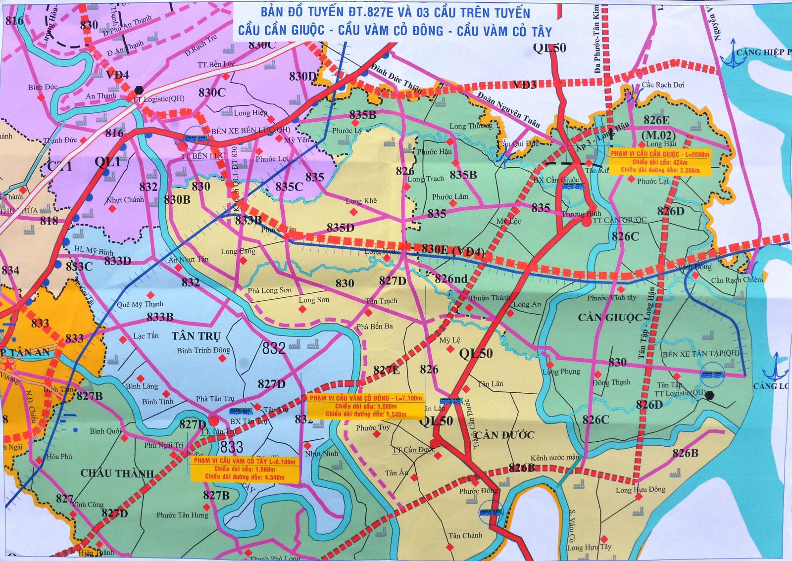 Long An: Điều chỉnh vốn, quy mô 3 cây cầu trên Đường tỉnh 827E