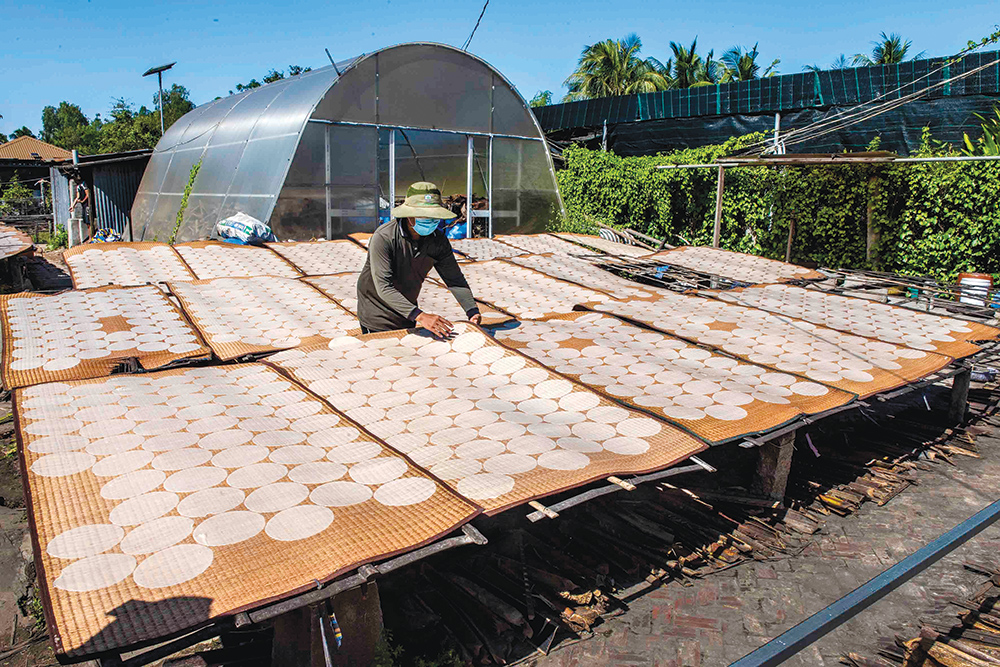 Làng nghề bánh phồng nếp huyện Phú Tân tất bật vào vụ