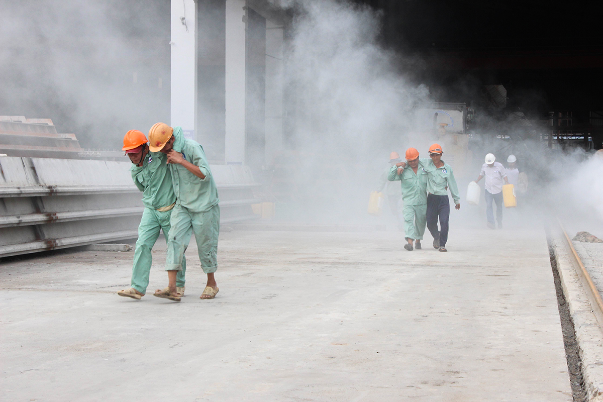 Thực tập phòng cháy chữa cháy và cứu nạn cứu hộ tại Nhà máy Bê-tông Châu Thành