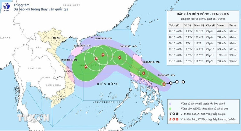 Áp thấp nhiệt đới đã mạnh lên thành bão với tên quốc tế là Fengshen