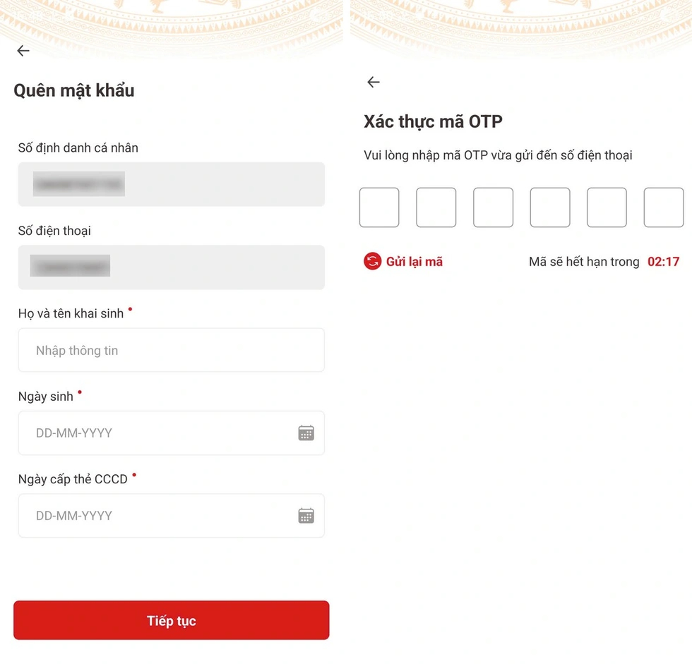 Cách xử lý trong trường hợp quên mật khẩu đăng nhập ứng dụng VNeID