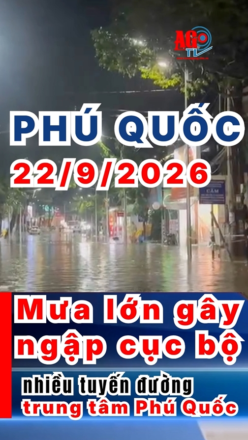Mưa lớn gây ngập cục bộ nhiều tuyến đường trung tâm Phú Quốc