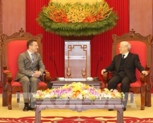 Tổng Bí thư Nguyễn Phú Trọng tiếp Đại sứ Pháp Bertrand Lortholary