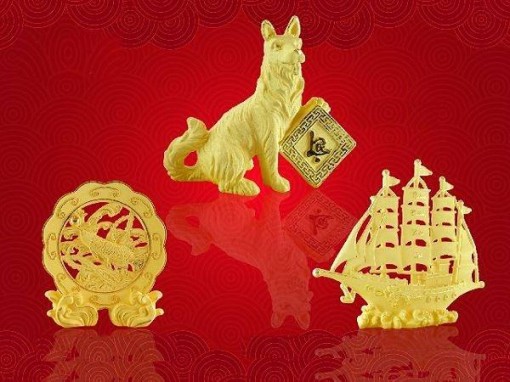 Sản phẩm vàng hình linh vật năm Tuất đắt hàng ngày vía Thần Tài