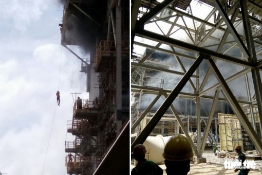 Cháy lớn tại nhiệt điện Duyên Hải 3, cả chục người đu dây thoát thân