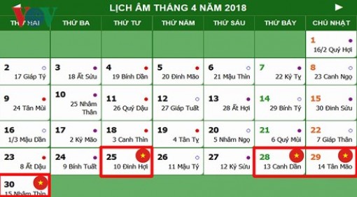 Lịch nghỉ chính thức Giỗ Tổ Hùng Vương, 30-4 và 1-5-2018