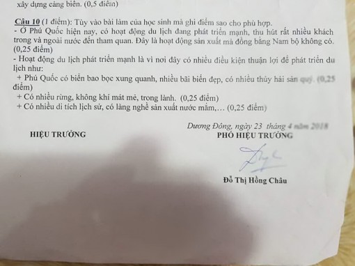 Tranh cãi về đề thi môn địa lý ở Phú Quốc