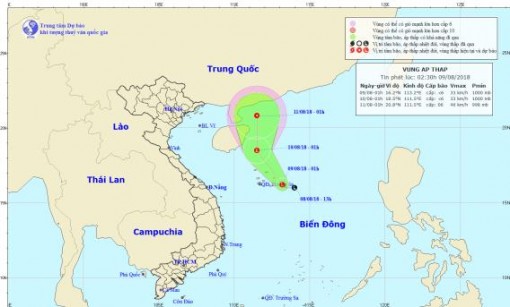 Vùng áp thấp trên biển Đông đang mạnh lên thành áp thấp nhiệt đới