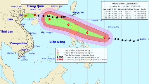 Siêu bão Mangkhut vào vịnh Bắc bộ sẽ gây gió giật cấp 14 - 15