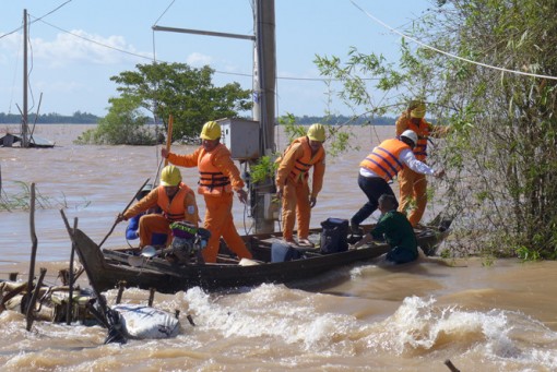 Lênh đênh giữa lũ đầu nguồn, căng mình giữ đường dây điện