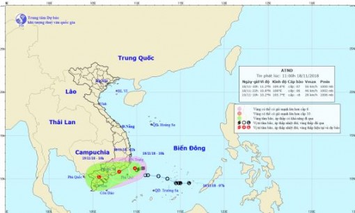 Áp thấp nhiệt đới vào vùng biển Nam Trung Bộ, gây mưa to đến rất to