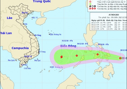 Áp thấp có thể mạnh lên thành bão, hướng vào Nam Bộ dịp Tết Dương lịch