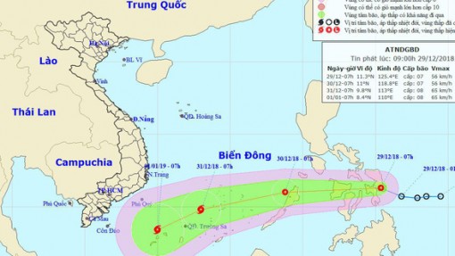 Áp thấp nhiệt đới đang tiến vào Biển Đông
