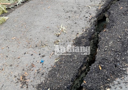 Vết nứt mặt đường tuyến QL.91 mở rộng, bờ sông có hiện tượng sụt lún