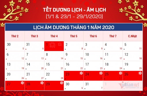 14 ngày nghỉ lễ, Tết năm 2020