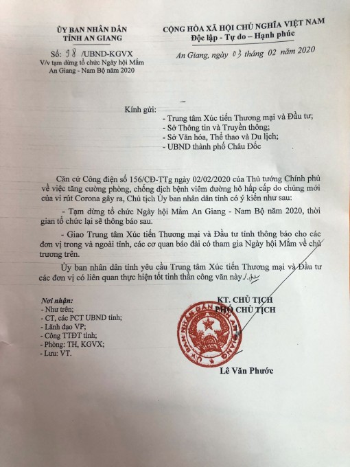 Tạm dừng tổ chức Ngày hội Mắm An Giang-Nam Bộ năm 2020