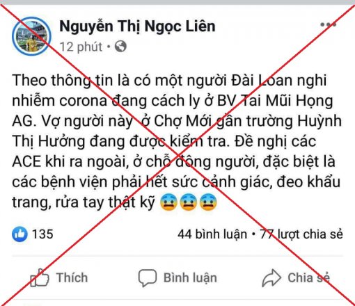 An Giang: Xử phạt 10 triệu đồng cá nhân đăng thông tin sai sự thật trên mạng xã hội facebook về dịch viêm đường hô hấp cấp do chủng mới của virus Corona