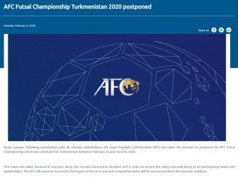 AFC hoãn tổ chức VCK Futsal châu Á 2020 vì virus Corona