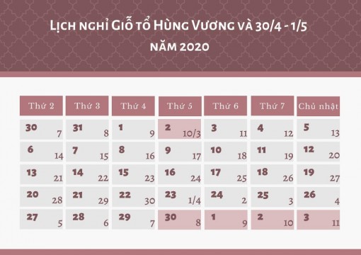 Giỗ Tổ Hùng Vương và dịp 30/4 - 1/5 năm nay được nghỉ mấy ngày?