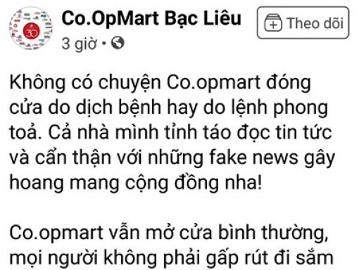 Siêu thị Co.opmart Bạc Liêu bác tin đồn đóng cửa