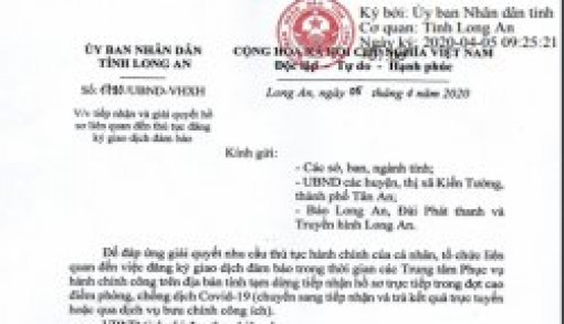 Long An: Văn phòng đăng ký đất đai tiếp nhận và giải quyết hồ sơ liên quan đến thủ tục đăng ký giao dịch đảm bảo