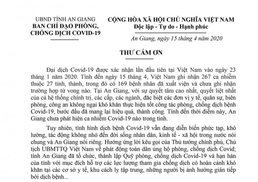 Chủ tịch UBND tỉnh Nguyễn Thanh Bình cảm ơn cả hệ thống chính trị, các cấp, các ngành và toàn dân tham gia phòng, chống đại dịch Covid-19
