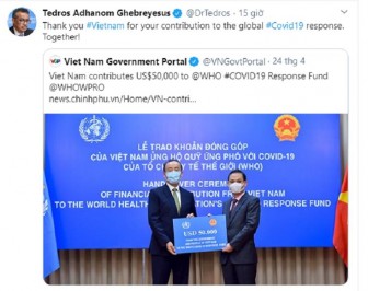 Tổng Giám đốc WHO cảm ơn Việt Nam đóng góp 50.000 USD chống COVID-19