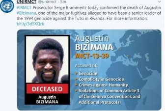 ICC xác nhận tội phạm chiến tranh bị truy nã Augustin Bizimana đã chết