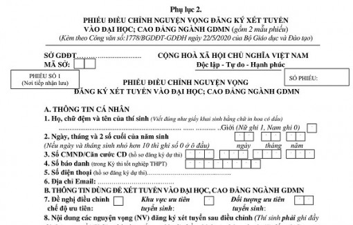 Thí sinh cần lưu ý gì khi điền thông tin vào phiếu điều chỉnh nguyện vọng?