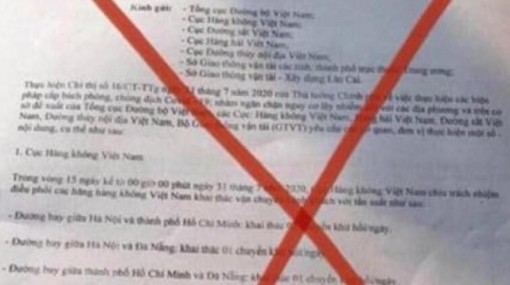 Văn bản 'dừng các đường bay nội địa từ 0 giờ ngày 31-7' là giả mạo