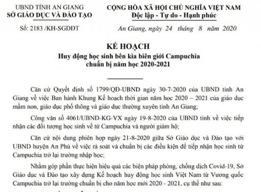 Sở Giáo dục và Đào tạo: Lên phương án cho học sinh Việt Nam ở Campuchia trở lại trường