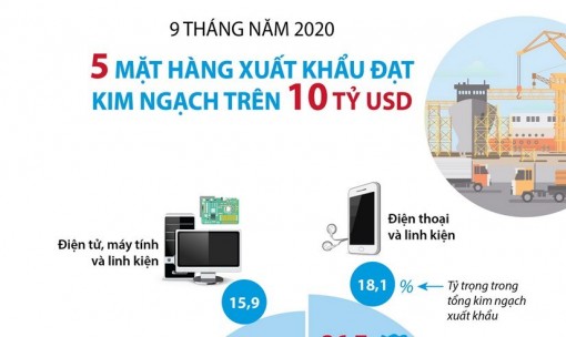 5 mặt hàng xuất khẩu trên 10 tỷ USD trong 9 tháng năm 2020