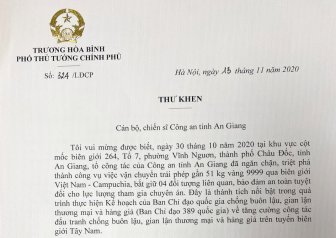 Phó Thủ tướng Trương Hòa Bình gửi thư khen Công an An Giang về vụ bắt 51kg vàng 9999 vận chuyển trái phép qua biên giới