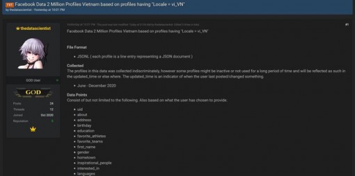 Thông tin cá nhân hàng triệu người dùng Facebook Việt bị hacker phát tán