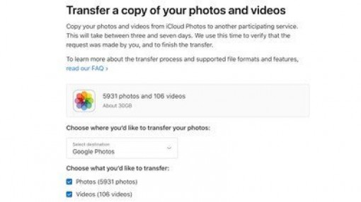 Apple cho chuyển ảnh từ iCloud sang Google Photos