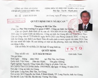Truy nã đặc biệt nguy hiểm đối với bị can Lưu Bách Thảo, nguyên Tổng Giám đốc Công ty Cổ phần Việt An