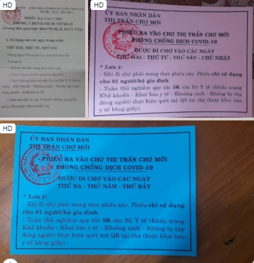 Huyện Chợ Mới thực hiện “Phát phiếu đi chợ ” và kiểm tra xử lý vi phạm phòng, chống dịch COVID-19
