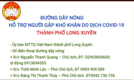 Đường dây nóng hỗ trợ người gặp khó khăn do dịch COVID-19 ở TP. Long Xuyên