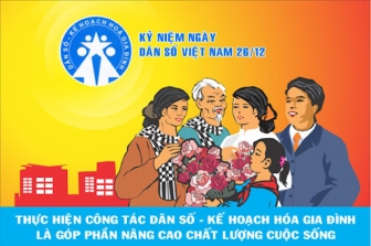Treo băng-rôn, biểu ngữ, áp phích hưởng ứng 60 năm truyền thống ngành Dân số Việt Nam