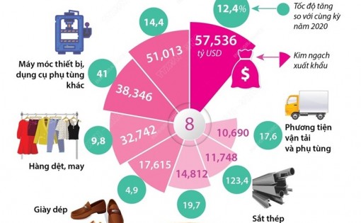 8 mặt hàng xuất khẩu trên 10 tỷ USD năm 2021