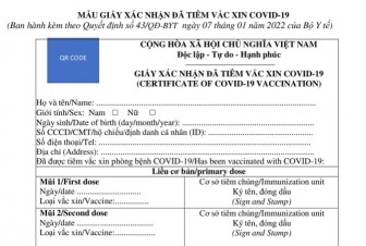 Giấy xác nhận tiêm vaccine COVID-19 mới có chỗ xác nhận cho 7 mũi tiêm