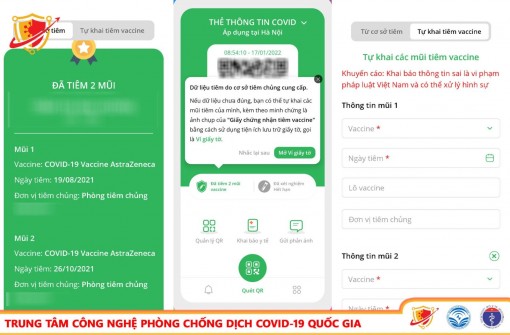 Người dân đã có thể tự khai mũi tiêm trên app PC-COVID
