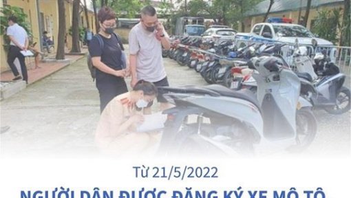 Từ 21/5/2022: Người dân được đăng ký xe mô tô, xe gắn máy tại công an xã