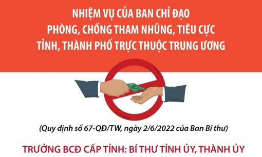 Nhiệm vụ của BCĐ phòng, chống tham nhũng, tiêu cực tỉnh, thành phố
