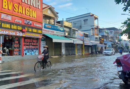 Triều cường dâng cao gây ngập cục bộ nhiều tuyến đường nội ô TP Vĩnh Long