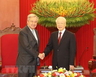 Hình ảnh Tổng Bí thư Nguyễn Phú Trọng tiếp Tổng Thư ký Liên hợp quốc