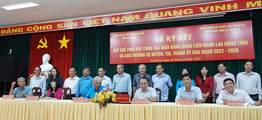 Ký kết quy chế phối hợp giữa Đảng đoàn Liên đoàn Lao động tỉnh An Giang và Ban Thường vụ các huyện, thị, thành ủy