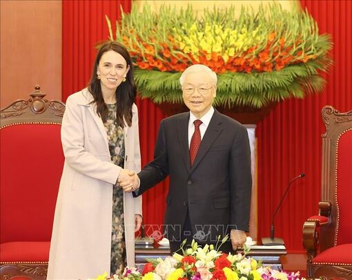 Tổng Bí thư Nguyễn Phú Trọng tiếp Thủ tướng New Zealand Jacinda Ardern