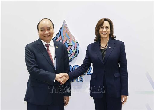 Chủ tịch nước Nguyễn Xuân Phúc gặp Phó Tổng thống Hoa Kỳ Kamala Harris